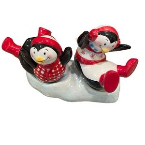 Fitz & Floyd Penguins Cool Christmas Set Salt Pepper Holiday Decor Vintage